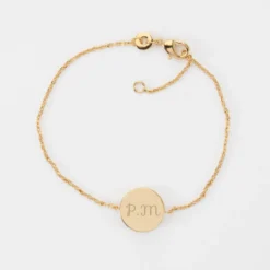 Discount HappyBulle Bracelet chaîne personnalisé médaille gravée plaqué or initiale soleil 12 mm Email noir