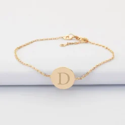 Discount HappyBulle Bracelet chaîne personnalisé médaille gravée plaqué or initiale soleil 12 mm Email noir
