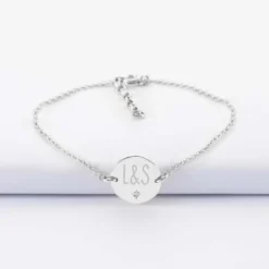 New HappyBulle Bracelet chaîne personnalisé médaille scintillante gravée argent initiale 13 mm