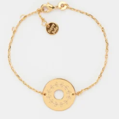 HappyBulle Bracelet chaîne personnalisé médaille gravée plaqué or cible 2 trous 18 mm Plaqué or 18k