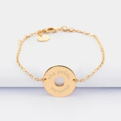 HappyBulle Bracelet chaîne personnalisé médaille gravée plaqué or cible 2 trous 18 mm Plaqué or 18k
