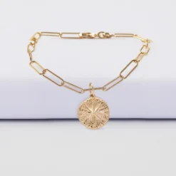 Hot HappyBulle Bracelet chaîne personnalisé petites mailles médaille gravée plaqué or rose des vents texturée 14 mm