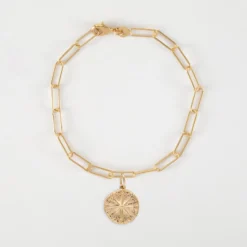 Hot HappyBulle Bracelet chaîne personnalisé petites mailles médaille gravée plaqué or rose des vents texturée 14 mm