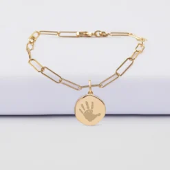 Hot HappyBulle Bracelet chaîne personnalisé petites mailles médaille gravée plaqué or rose des vents texturée 14 mm