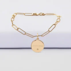 Hot HappyBulle Bracelet chaîne personnalisé petites mailles médaille gravée plaqué or rose des vents texturée 14 mm