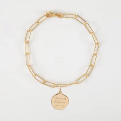 Hot HappyBulle Bracelet chaîne personnalisé petites mailles médaille gravée plaqué or rose des vents texturée 14 mm