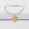 Online HappyBulle Bracelet chaîne personnalisé petites mailles médaille Lune zircons crépuscule gravée plaqué or 16 mm