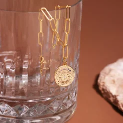 Online HappyBulle Bracelet chaîne personnalisé petites mailles médaille Lune zircons crépuscule gravée plaqué or 16 mm
