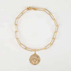 Online HappyBulle Bracelet chaîne personnalisé petites mailles médaille Lune zircons crépuscule gravée plaqué or 16 mm