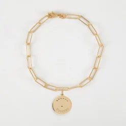 Online HappyBulle Bracelet chaîne personnalisé petites mailles médaille Lune zircons crépuscule gravée plaqué or 16 mm