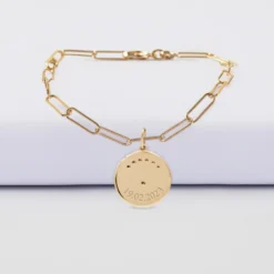 Online HappyBulle Bracelet chaîne personnalisé petites mailles médaille Lune zircons crépuscule gravée plaqué or 16 mm