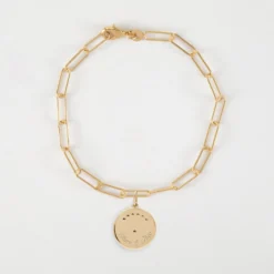 Online HappyBulle Bracelet chaîne personnalisé petites mailles médaille Lune zircons crépuscule gravée plaqué or 16 mm