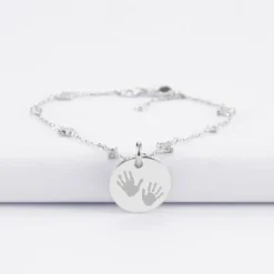 HappyBulle Bracelet chaîne scintillant personnalisé médaille gravée argent 15 mm Argent rhodié 925