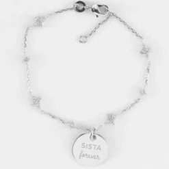 HappyBulle Bracelet chaîne scintillant personnalisé médaille gravée argent 15 mm Argent rhodié 925