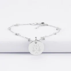 HappyBulle Bracelet chaîne scintillant personnalisé médaille gravée argent 15 mm Argent rhodié 925