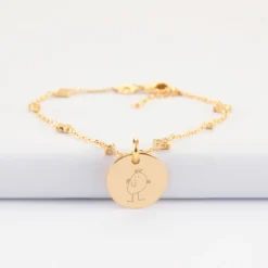 Online HappyBulle Bracelet chaîne scintillant personnalisé médaille gravée plaqué or 15 mm Plaqué or 18k