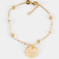 Online HappyBulle Bracelet chaîne scintillant personnalisé médaille gravée plaqué or 15 mm Plaqué or 18k