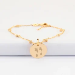 Online HappyBulle Bracelet chaîne scintillant personnalisé médaille gravée plaqué or 15 mm Plaqué or 18k