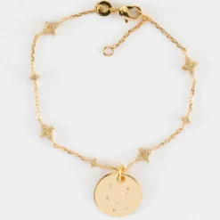 Online HappyBulle Bracelet chaîne scintillant personnalisé médaille gravée plaqué or 15 mm Plaqué or 18k