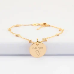 Online HappyBulle Bracelet chaîne scintillant personnalisé médaille gravée plaqué or 15 mm Plaqué or 18k
