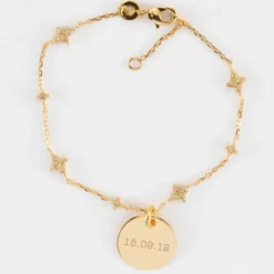 Online HappyBulle Bracelet chaîne scintillant personnalisé médaille gravée plaqué or 15 mm Plaqué or 18k