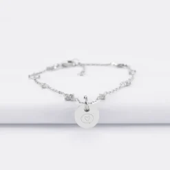 New HappyBulle Bracelet chaîne scintillant personnalisé médaille gravée argent 10 mm Argent rhodié 925