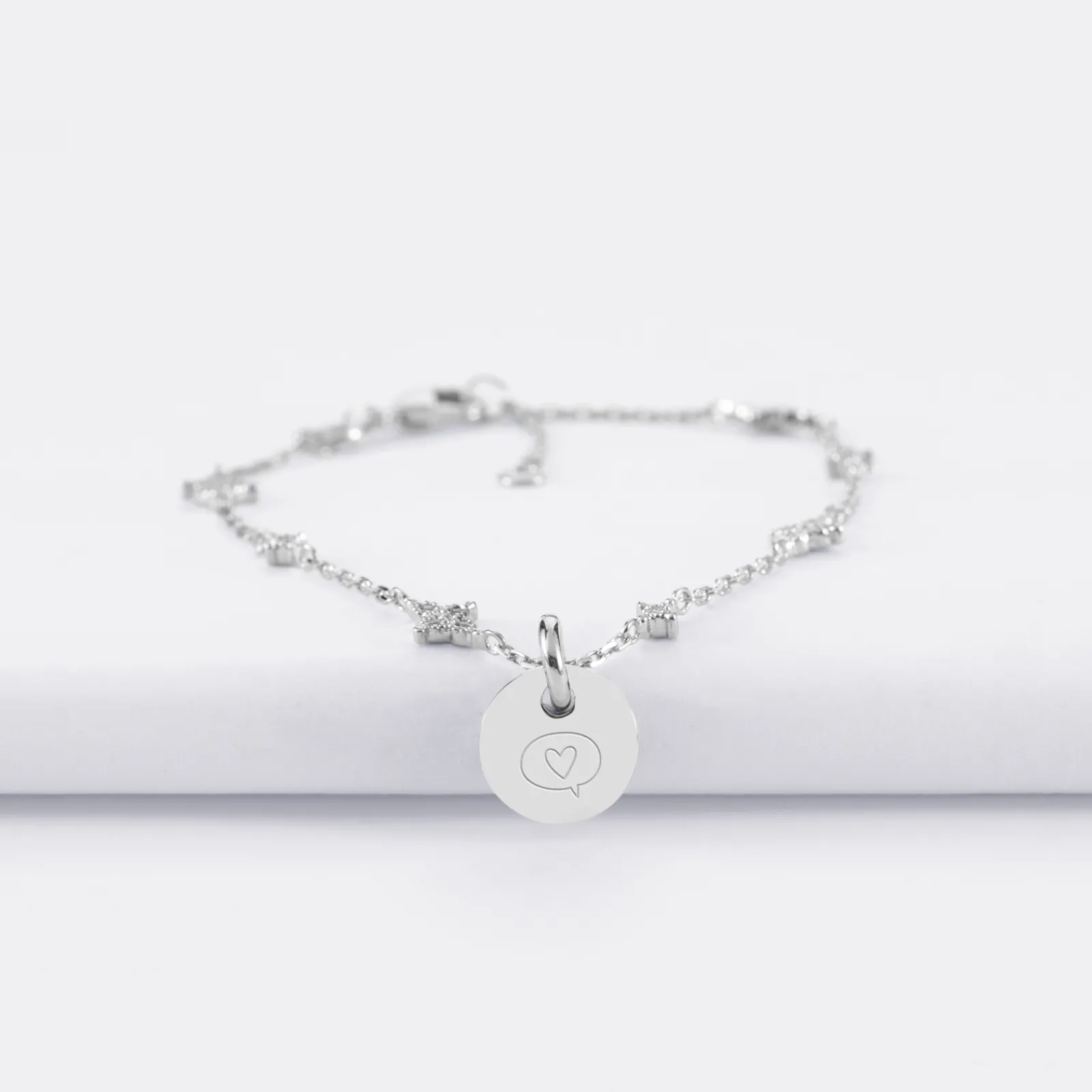 New HappyBulle Bracelet chaîne scintillant personnalisé médaille gravée argent 10 mm Argent rhodié 925