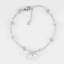 New HappyBulle Bracelet chaîne scintillant personnalisé médaille gravée argent 10 mm Argent rhodié 925