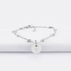 New HappyBulle Bracelet chaîne scintillant personnalisé médaille gravée argent 10 mm Argent rhodié 925