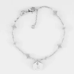 New HappyBulle Bracelet chaîne scintillant personnalisé médaille gravée argent 10 mm Argent rhodié 925
