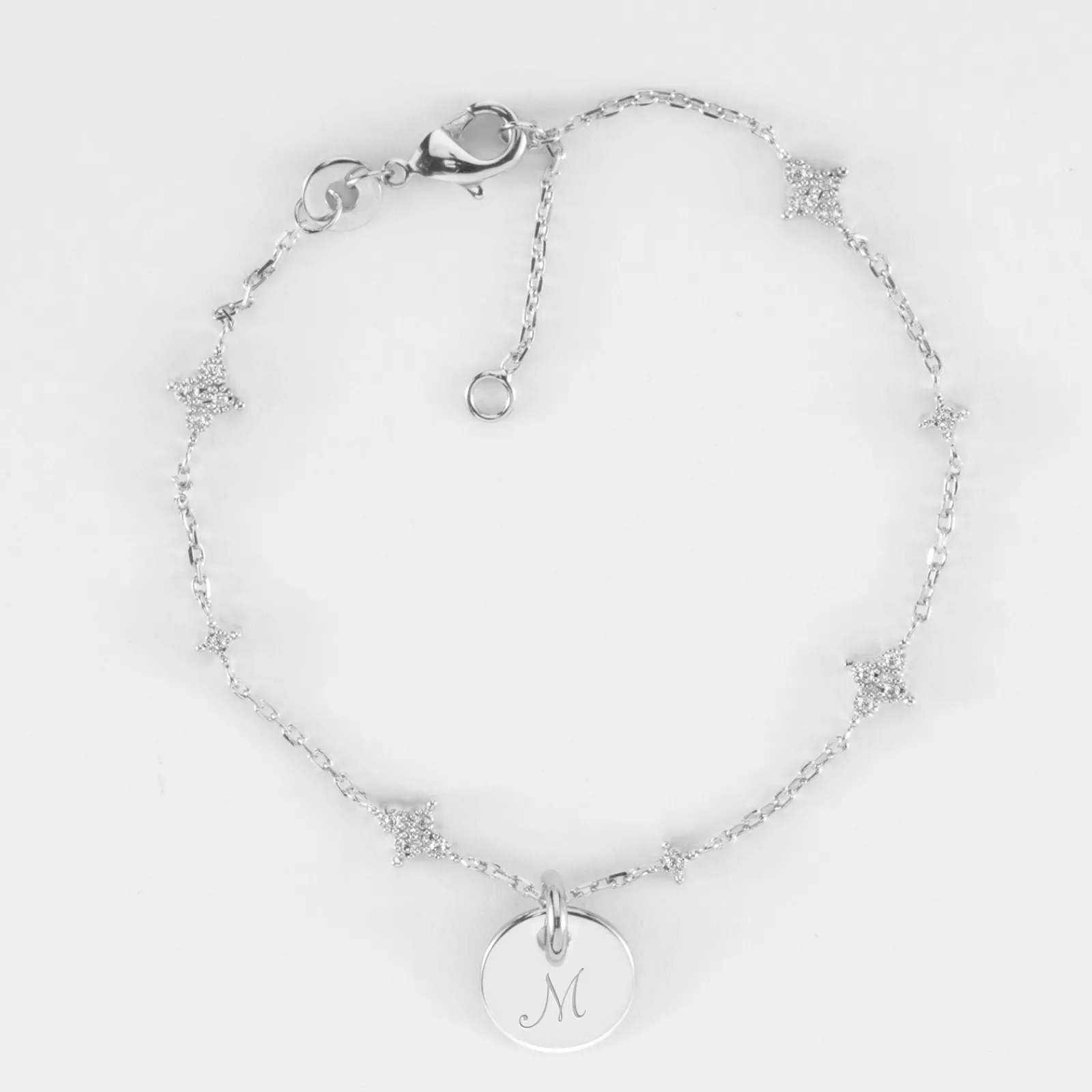 New HappyBulle Bracelet chaîne scintillant personnalisé médaille gravée argent 10 mm Argent rhodié 925