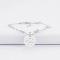 Outlet HappyBulle Bracelet chaîne étoile brillante personnalisé médaille gravée argent 15 mm Argent rhodié 925