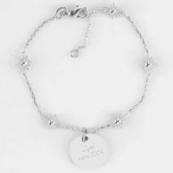 Outlet HappyBulle Bracelet chaîne étoile brillante personnalisé médaille gravée argent 15 mm Argent rhodié 925