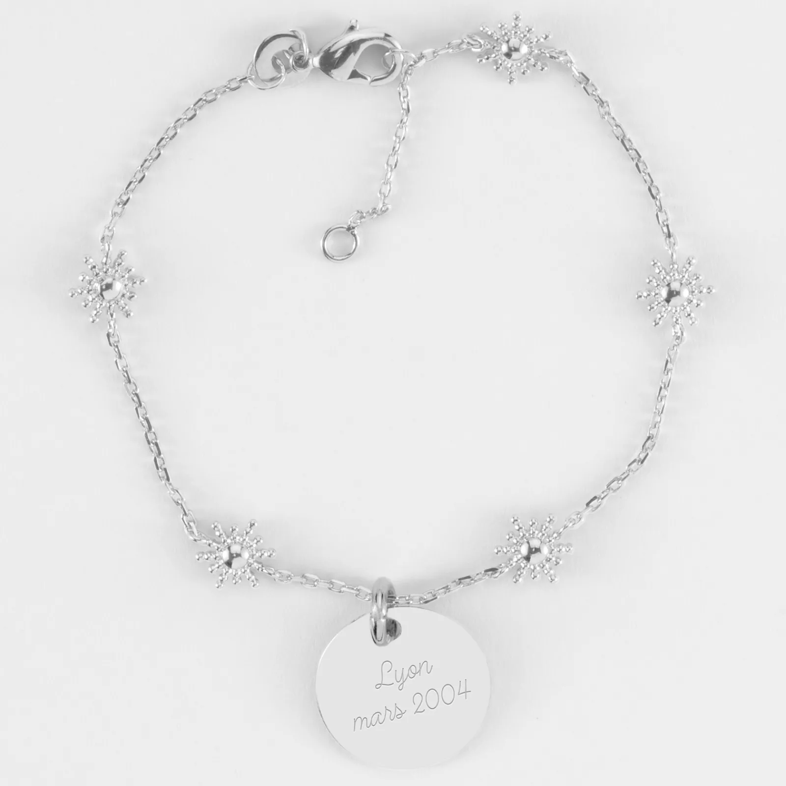 Outlet HappyBulle Bracelet chaîne étoile brillante personnalisé médaille gravée argent 15 mm Argent rhodié 925