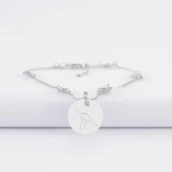 Outlet HappyBulle Bracelet chaîne étoile brillante personnalisé médaille gravée argent 15 mm Argent rhodié 925