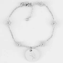 Outlet HappyBulle Bracelet chaîne étoile brillante personnalisé médaille gravée argent 15 mm Argent rhodié 925