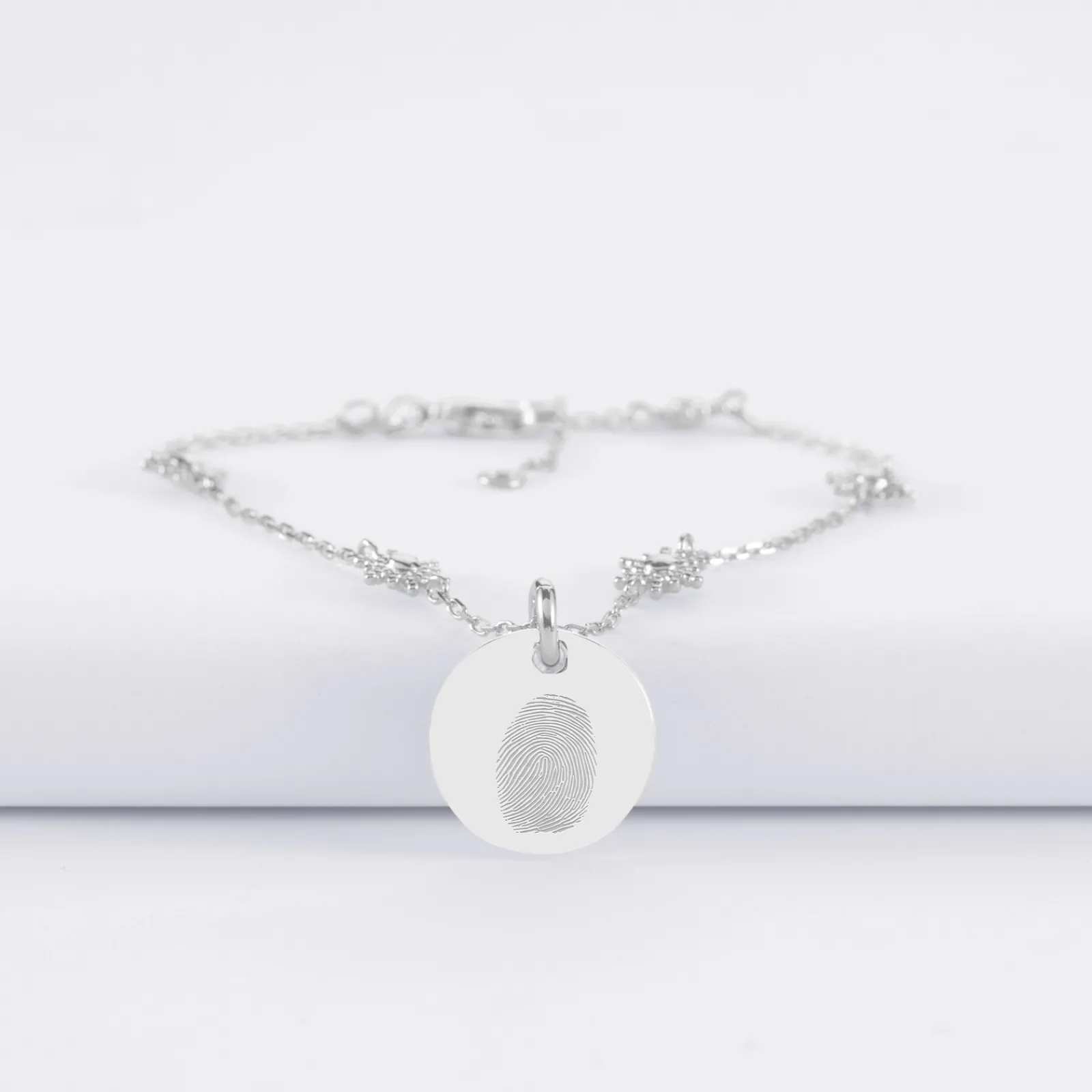 Outlet HappyBulle Bracelet chaîne étoile brillante personnalisé médaille gravée argent 15 mm Argent rhodié 925