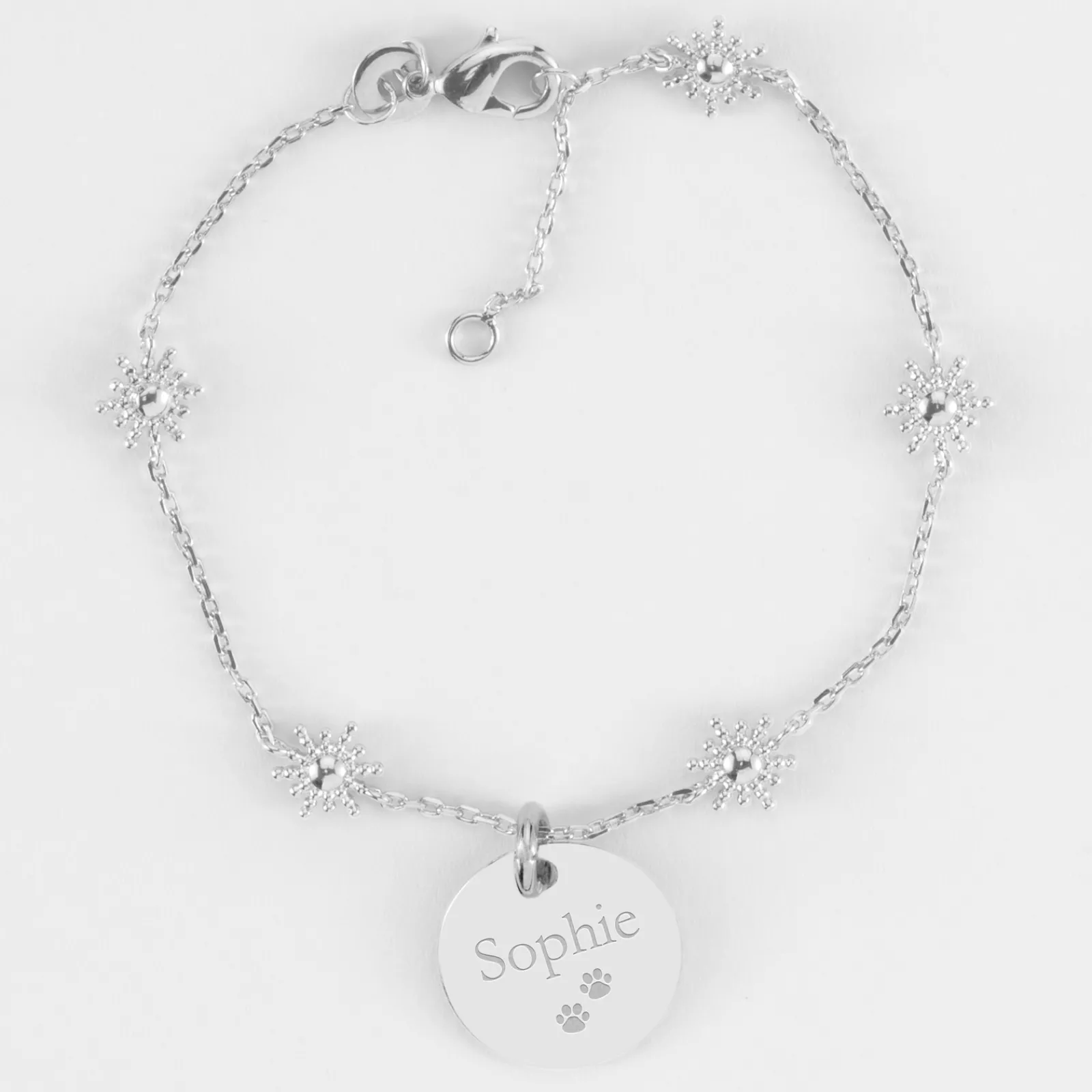 Outlet HappyBulle Bracelet chaîne étoile brillante personnalisé médaille gravée argent 15 mm Argent rhodié 925
