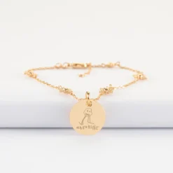 Discount HappyBulle Bracelet chaîne étoile brillante personnalisé médaille gravée plaqué or 15 mm Plaqué or 18k