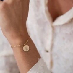 Discount HappyBulle Bracelet chaîne étoile brillante personnalisé médaille gravée plaqué or 15 mm Plaqué or 18k
