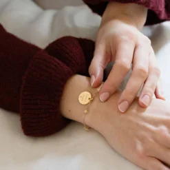 Discount HappyBulle Bracelet chaîne étoile brillante personnalisé médaille gravée plaqué or 15 mm Plaqué or 18k
