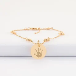 Discount HappyBulle Bracelet chaîne étoile brillante personnalisé médaille gravée plaqué or 15 mm Plaqué or 18k