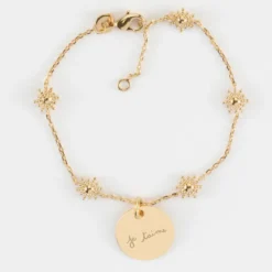 Discount HappyBulle Bracelet chaîne étoile brillante personnalisé médaille gravée plaqué or 15 mm Plaqué or 18k