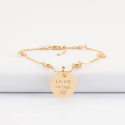 Discount HappyBulle Bracelet chaîne étoile brillante personnalisé médaille gravée plaqué or 15 mm Plaqué or 18k