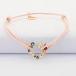 Sale HappyBulle Bracelet cordon coeur scintillant coloré plaqué or 18x15 mm