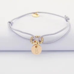 Discount HappyBulle Bracelet cordon mousqueton scintillant personnalisé médaille gravée plaqué or 10 mm