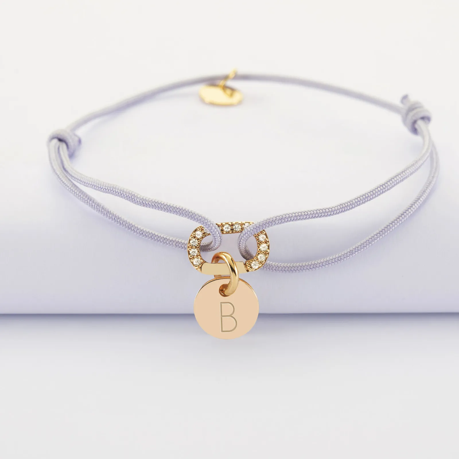 Discount HappyBulle Bracelet cordon mousqueton scintillant personnalisé médaille gravée plaqué or 10 mm