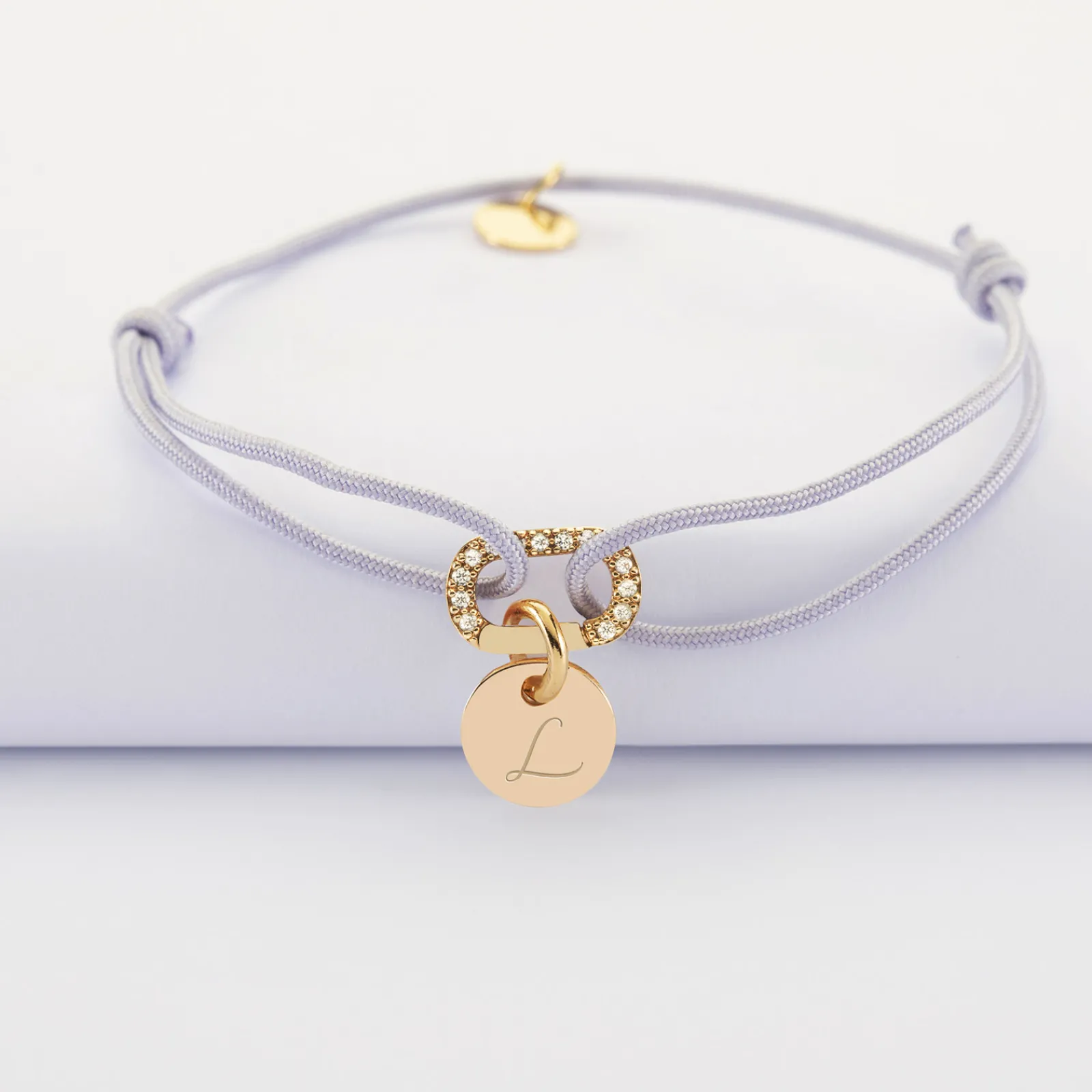 Discount HappyBulle Bracelet cordon mousqueton scintillant personnalisé médaille gravée plaqué or 10 mm