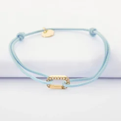 Online HappyBulle Bracelet cordon mousqueton scintillant plaqué or 12x8 mm