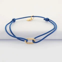 Online HappyBulle Bracelet cordon mousqueton tressé plaqué or 12x7 mm
